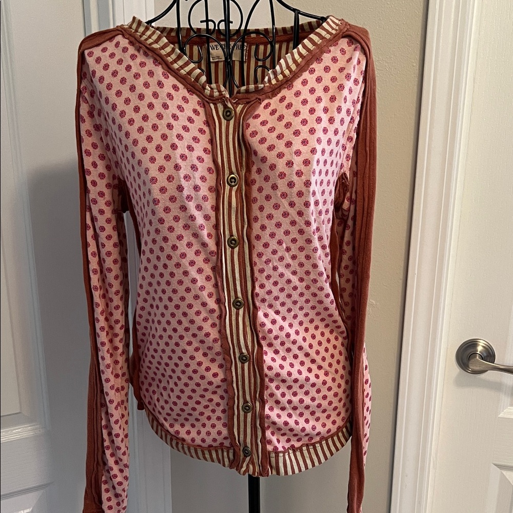 FP Movement by Free People Pink and Rust Polka Dot Button-Down Top